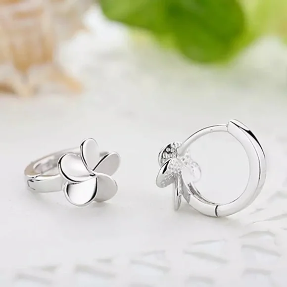 Plumeria Sterling 925 Silver Nano Micro Hinges Pins Floral Hoops - Picture 6 of 15